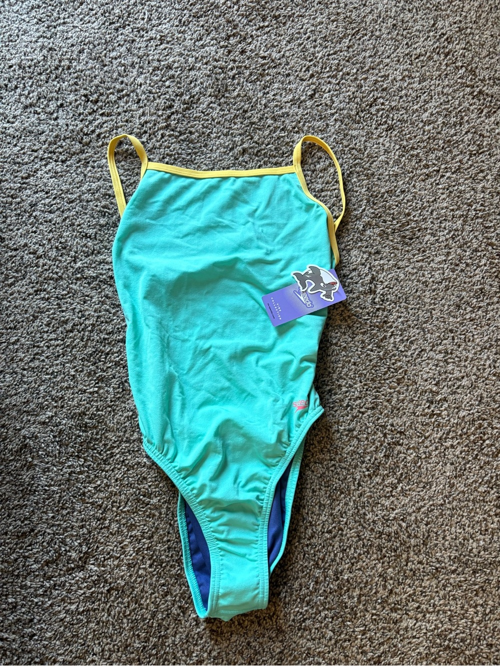 Speedo Turquoise One-Piece Swimsuit with Yellow Trim